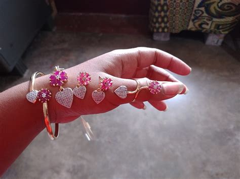 Buy ZENEME Jewellery Set Gold Plated Heart Shaped Red Colored American ...