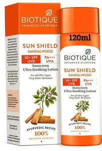 BIOTIQUE Sunscreen - SPF 50+ PA+++ Sun Shield Sandalwood Ultra Soothing ...