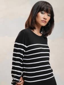 Tokyo Talkies Striped Round Neck Casual Women Black Sweater - Buy Tokyo ...