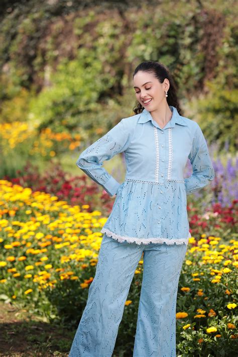 Sky Lace Co-ord Set – Gauri Designer Apparels