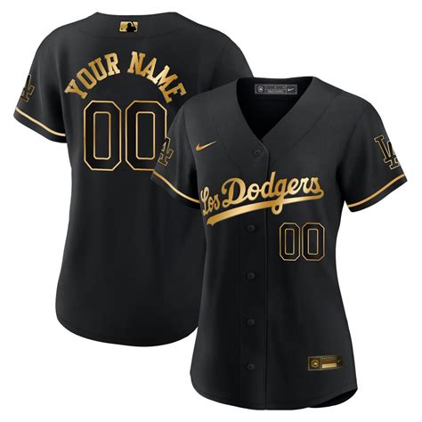 Women’S Los Angeles Dodgers Black Gold Custom Jersey – All Stitched ...