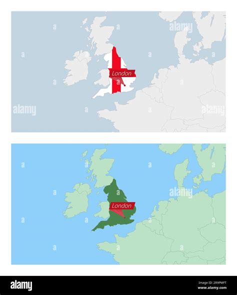 England map with pin of country capital. Two types of England map with neighboring countries ...