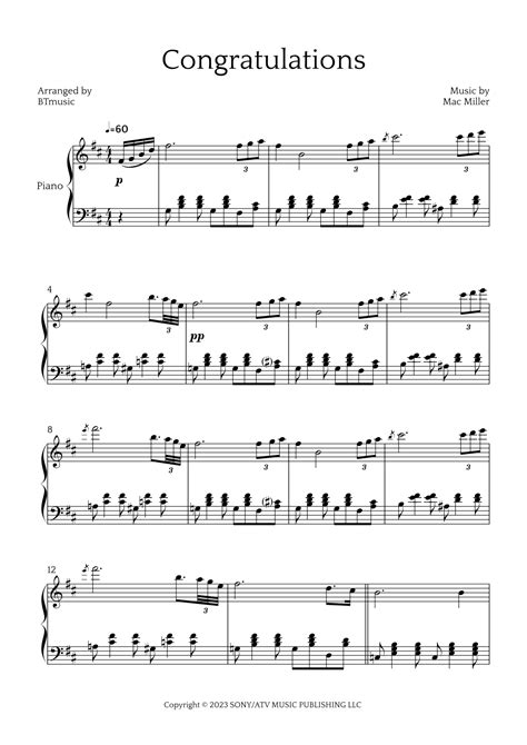 Congratulations (arr. BTmusic) by Mac Miller Sheet Music for Piano Solo ...