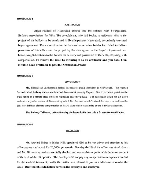 ADR Simulations - for record - SIMULATION- 1 ARBITRATION Arjun resident ...