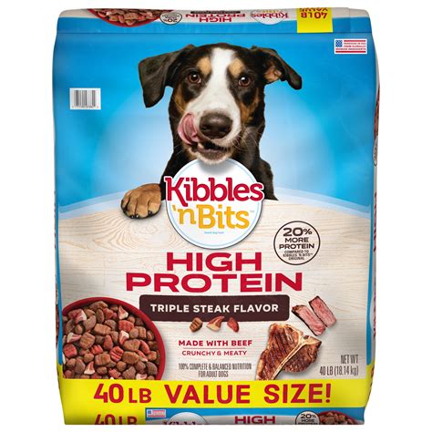 Kibbles 'n Bits Triple Steak Flavor Dry High Protein Dog Food 40 lb Bag ...