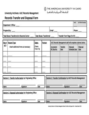 Records Transfer and Disposal - library aucegypt Doc Template | pdfFiller