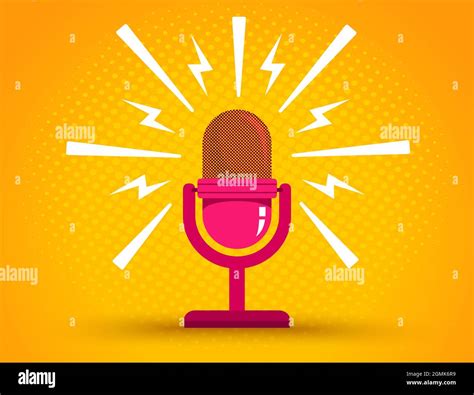 Vintage vector illustration of retro pink microphone and text of Danger ...