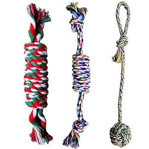 Buy WAF Set of 3 Cotton Rope Chew Toy Knot Rope Dog Tug Toys for ...