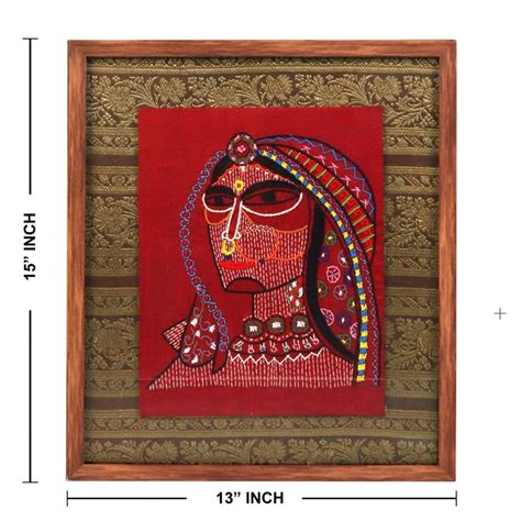 INDHA Wooden Framed Wall Decor With Hand Embroidered Portrait Of Rural ...