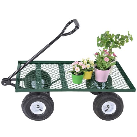 Lawn Yard Utility Garden Wagon Heavy Duty Nursery Cart Wheelbarrow ...