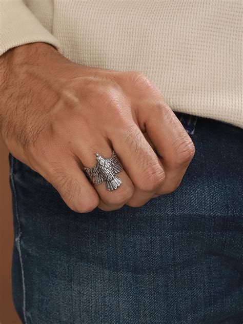 Bold by Priyaasi Eagle Silver-Plated Adjustable Ring for Men