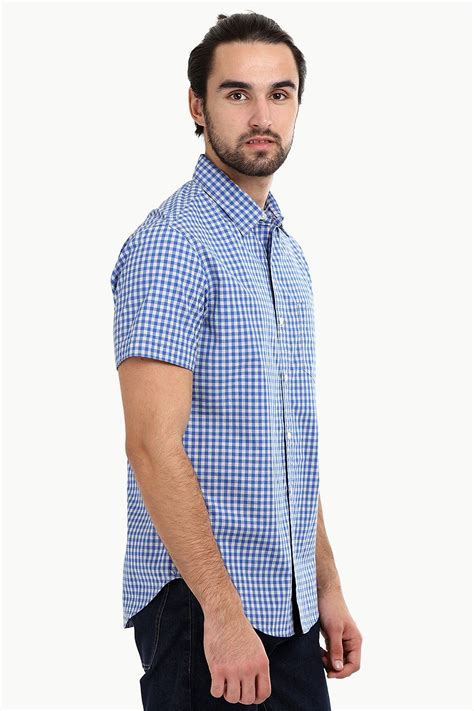 Buy Online Men's Baby Blue Gingham Summer Shirt for Men at Zobello
