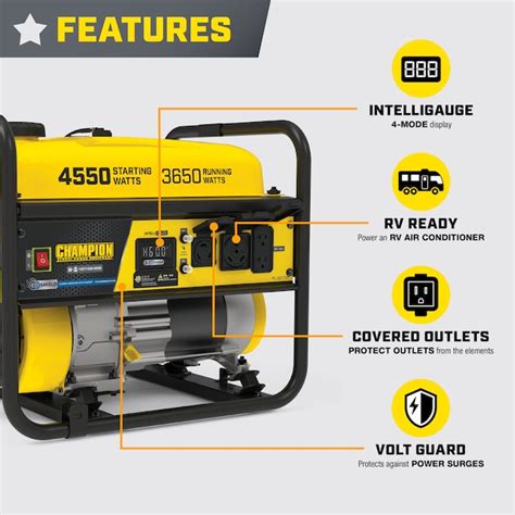 Champion Power Equipment CO Shield RV Ready 4550 / 3650 -Watt Gasoline ...