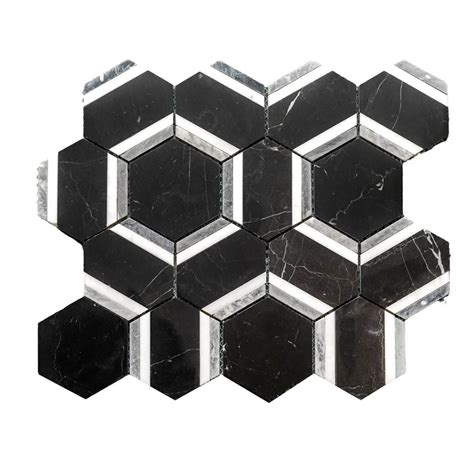 The Tile Life Pelta Orb 13" x 11" Hexagon Marble Mosaic Wall and Floor ...