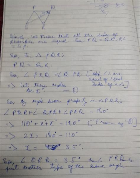 the diagonal of rhombus PQRS bisects each other at O.If angle PQR= 110 ...