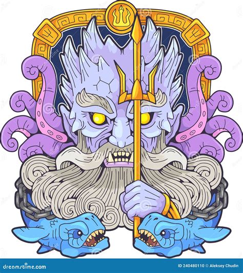 Ancient Greek God of the Seas Poseidon, Illustration Design Stock ...