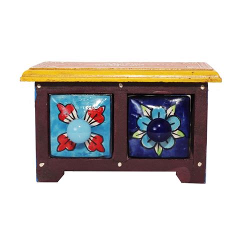 The Rajasthali Handmade 2 Drawer Wooden Storage Box : Amazon.in: Home ...