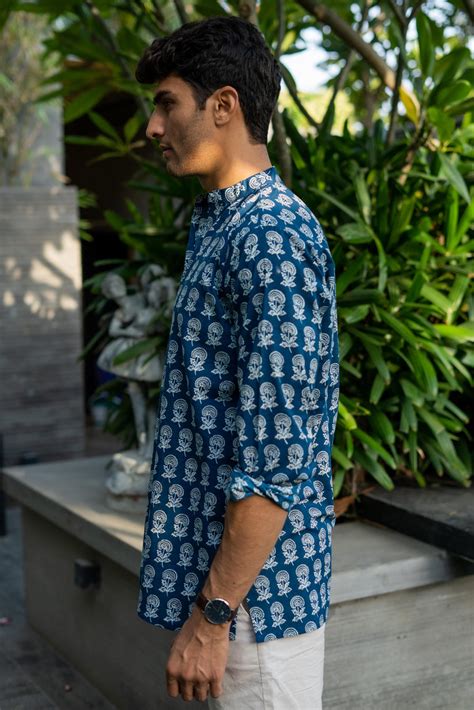 The Agean Blue Short Kurta With Flower Print – Shasak