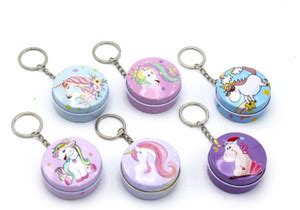 Jouet 6 Piece Unicorn Metal Tin Box Keychains Key Rings as Mini ...