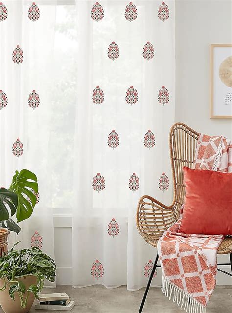 Buy Casableu Long Printed Curtain Set of 2, Digital Floral Print in ...