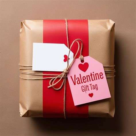 Valentine gift with gift tag brown paper package parcel background ...