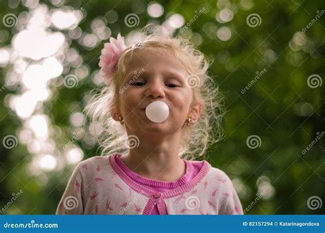Kid Blowing Chewing Gum Bubbles Stock Photo - Image of little, girl ...