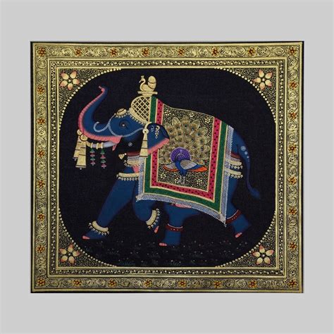 Indian Ganesha Elephant Peacock Decor Miniature Painting - H-8 W-8 in ...