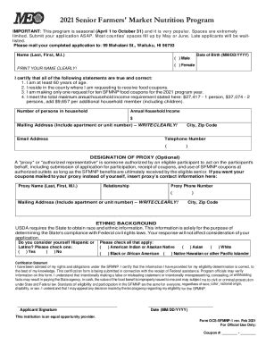 Fillable Online 2021 Senior Farmers' Market Nutrition Program ...