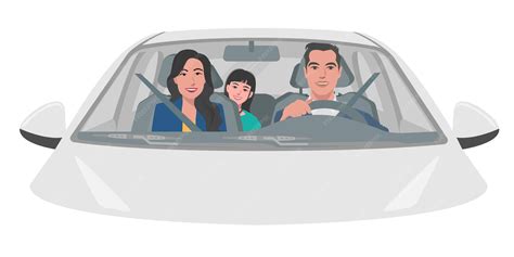 Vector of a happy family drive a white car | Premium Vector