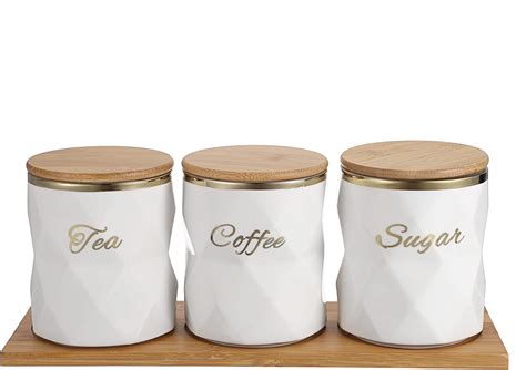 Amazon.com: Ceramic Gold-Patterned Metal Canister Set for Kitchen ...