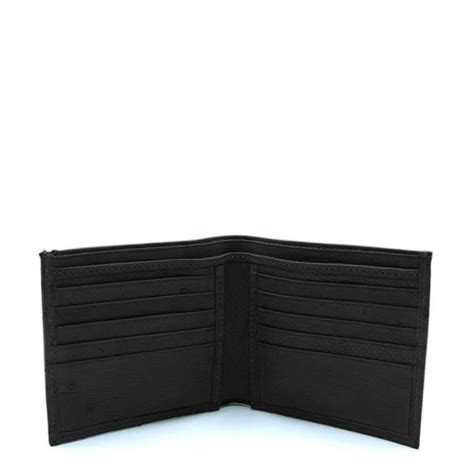 Men Ostrich Leather Black Bifold Wallet