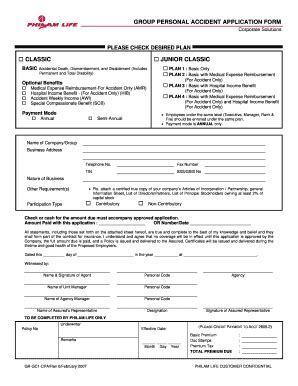 Group Personal Accident Application Form - Philam Life - Fill and Sign ...