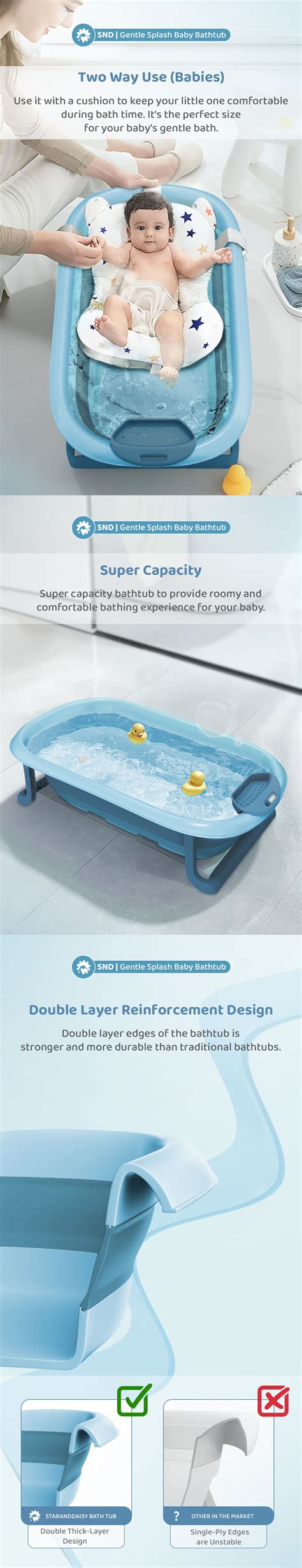 Foldable Baby Bath Tub with with soft cushion - StarAndDaisy