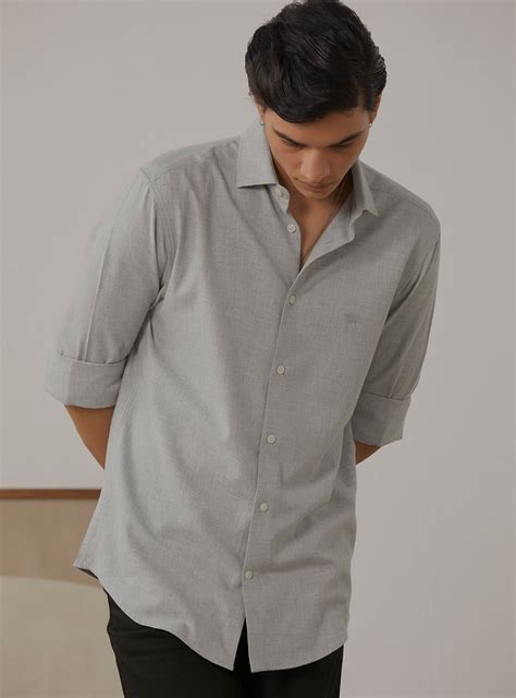 Macy Melange Shirt Semi Casual Grey Solid Shirts for Men Online | Andamen