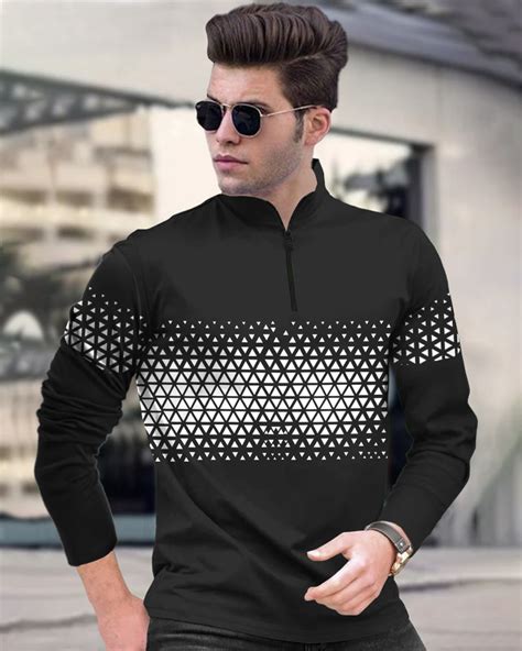 Beenest Black Half Zippered High Neck Full Sleeve Men's T-Shirt