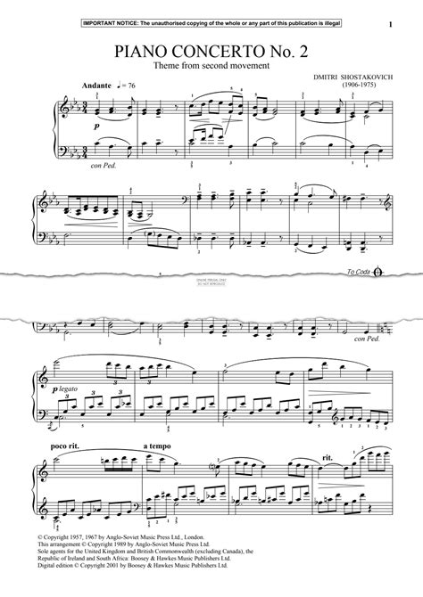Piano Concerto No. 2 (2nd Movt Theme) (Dmitri Shostakovich) | Noten ...