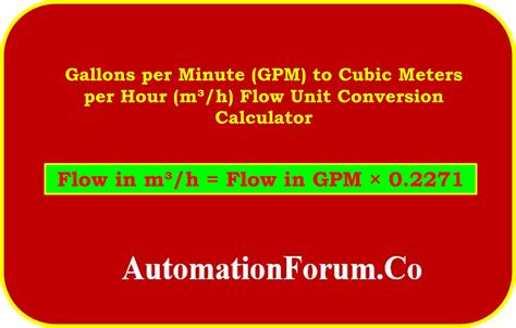 Gallons per Minute (GPM) to Cubic Meters per Hour (m³/h) Flow Unit ...