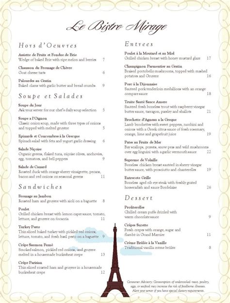 French Restaurant Menu Sample 的图像结果