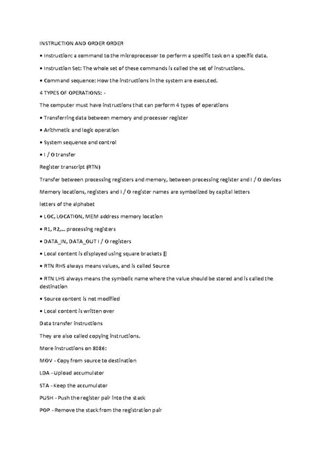 Four Types of Computer Operations: Instruction Set and Execution - Studocu