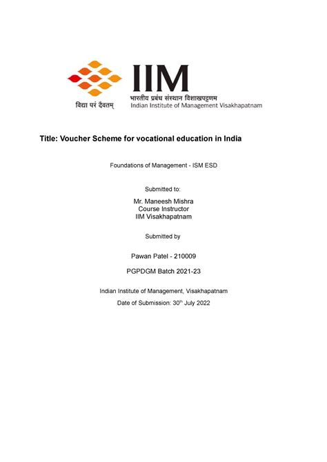 Voucher Scheme in India - Title: Voucher Scheme for vocational ...