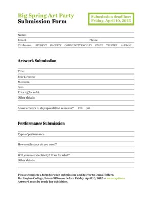 Fillable Online burlington Big Spring Art Party Submission Form ...