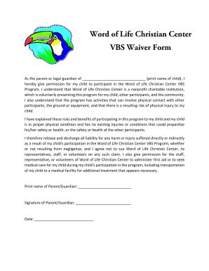 Fillable Online my eiwm Word of Life Christian Center VBS Waiver Form ...