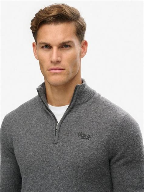 Superdry Essential Embroidered Knitted Half Zip Jumper, Gull Grey Marl, XXL