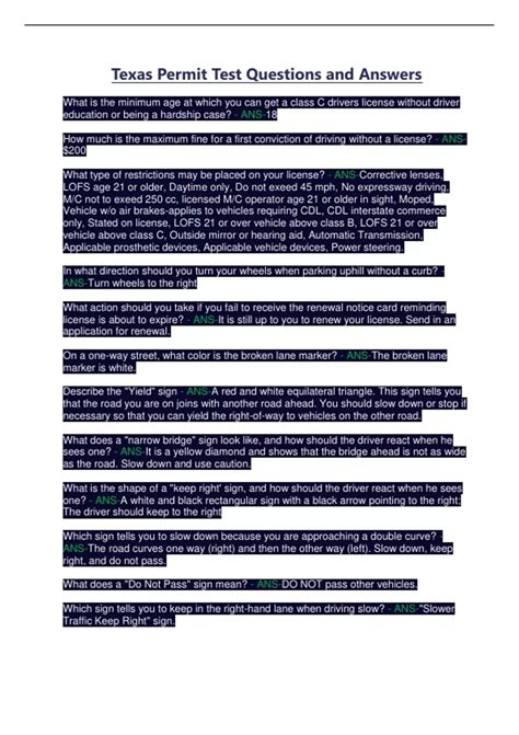 Texas Permit Test Questions and Answers - Texas permit - Stuvia US