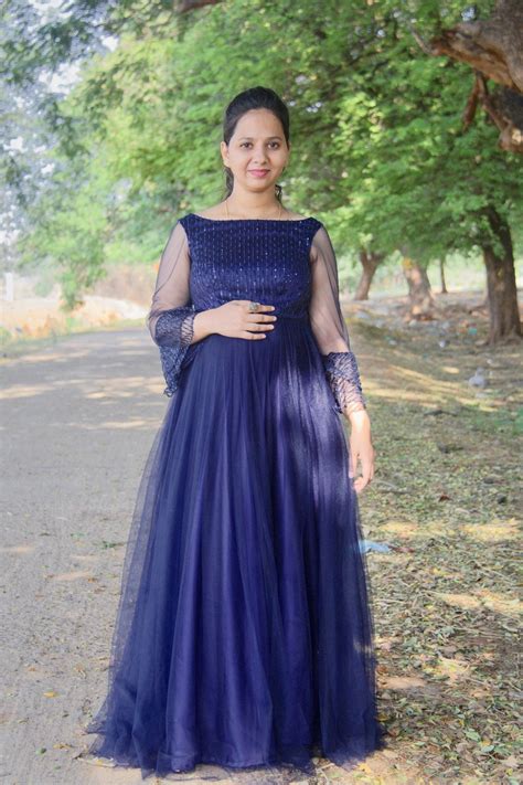 Navy blue colour netted frock – Cinderella Closet