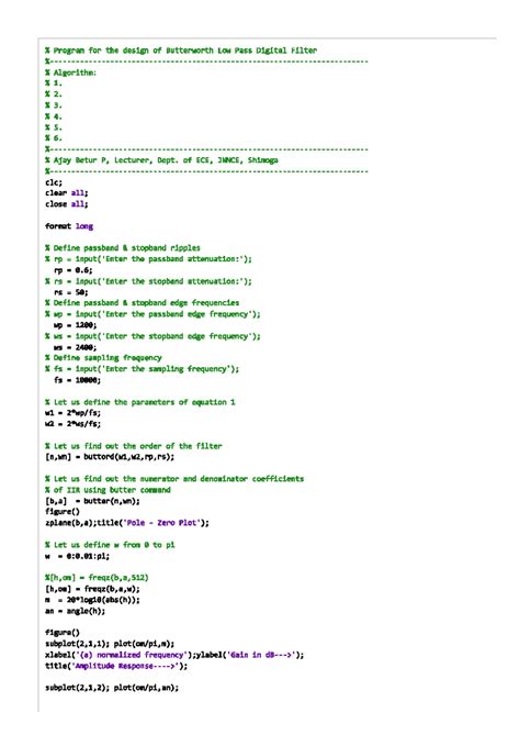 IIR Butterworth Low Pass Filter Design Algorithm (ECE) - Studocu