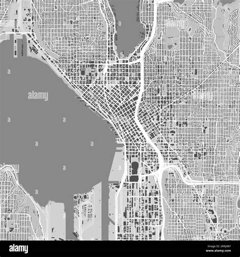 Map of Seattle city, United States. Urban black and white poster. Road ...