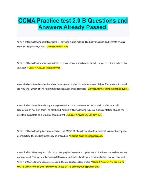 CCMA Practice test 2.0 B (Latest 2022/2023) Complete Solution ...