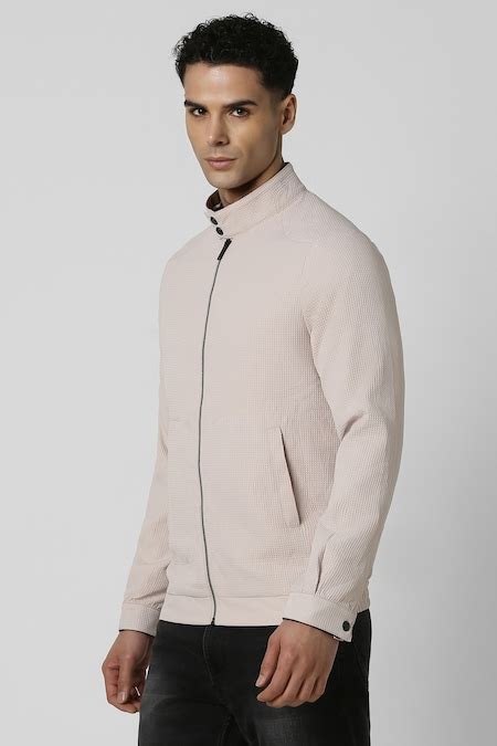 Beige Textured Casual Full Sleeves High Neck Men Regular Fit Jackets ...