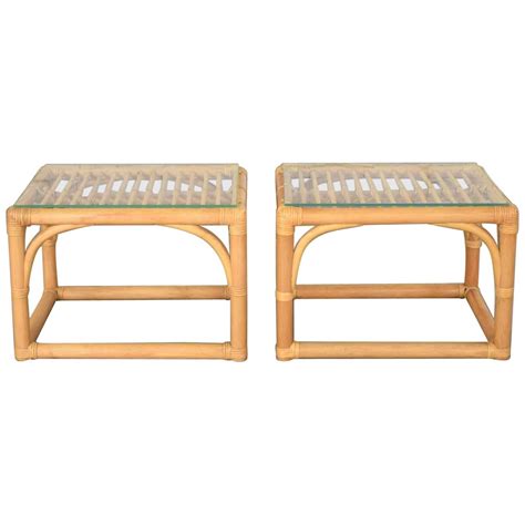 Vintage Pair of Burnt Bamboo Rattan End Side Tables Octagonal For Sale ...